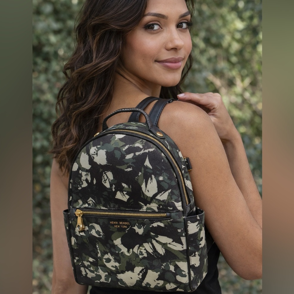 Henri Bendel Green and Black Patterned Backpack